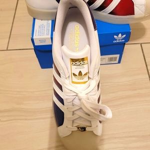 Never Worn, Adidas Superstar, size 12, white with burgundy stripes